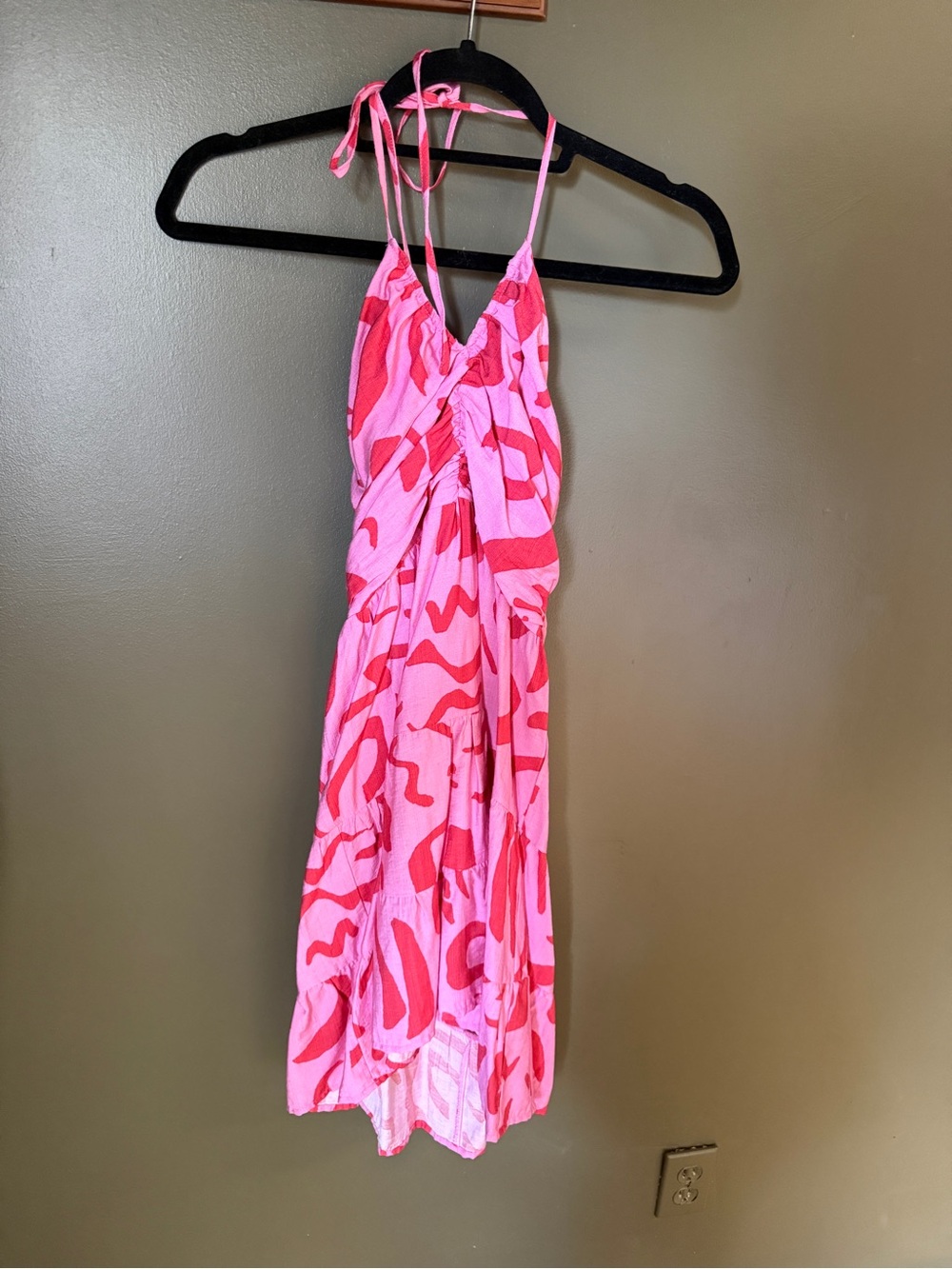 Pink & Coral Print Mini Dress with Halter Tie